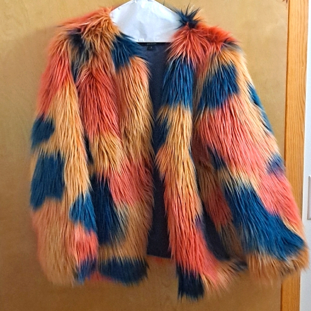 Colorful faux fur coat
